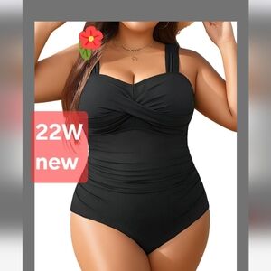 Black Women's One Piece Swimsuit 22W Supportive Wide Straps